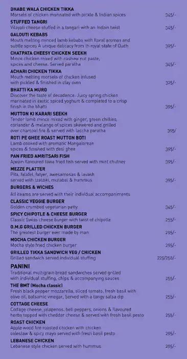 Menu of Mocha Cafe And Bar, Model Town, Patiala .